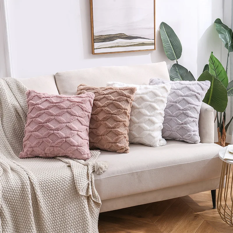

45x45cm Soft Plush Cushion Cover Nordic Throw Pillow Cover Decorative Faux Fur Grid Pillow Case Shell For Sofa Couch Living Room