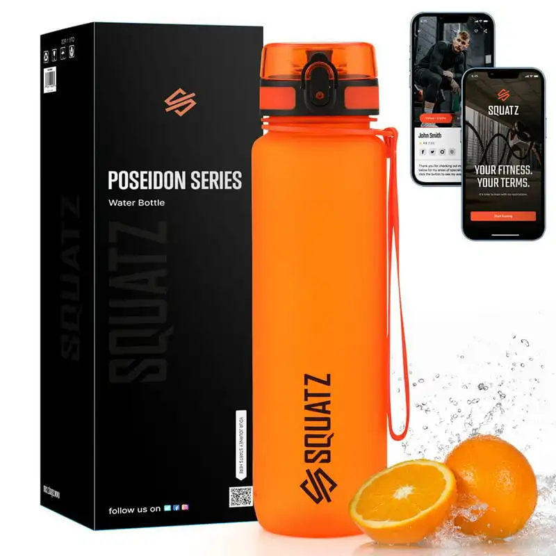 

Frosted Water Bottle with Strainer - Leak Proof and Sweat Gym Bottle (Orange)