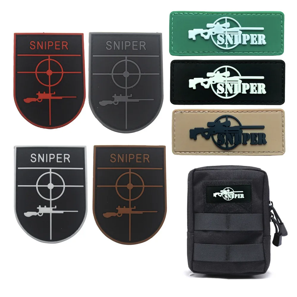 

Sniper Aiming PVC Patch Hook & Loop Military Tactical Patch Morale Badge 3D Three-dimensional Shield Armband Punk Cloth Sticker