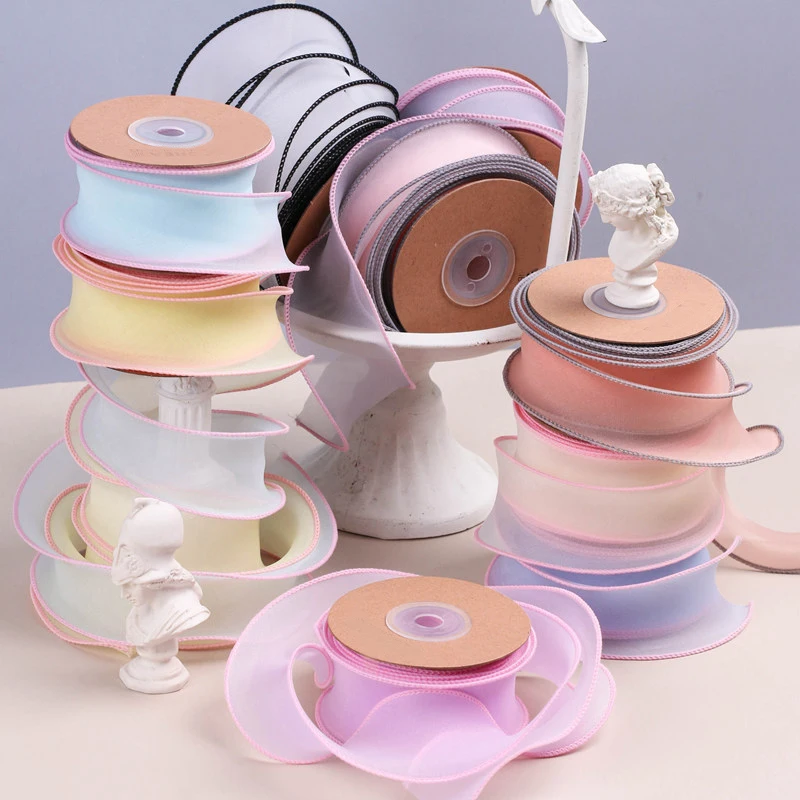 Двусторонняя шифоновая лента с краями 10 ярдов 40 мм 70