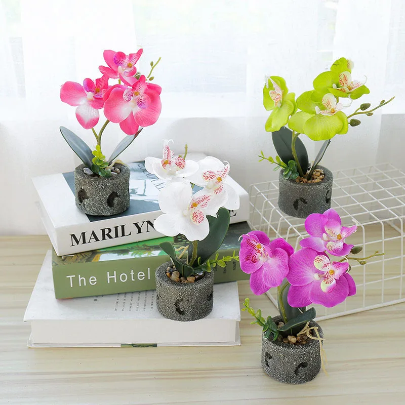 

New Three-flower Phalaenopsis Bonsai Creative Decoration Simulation Flower Simulation Plant Silk Flower Artificial Plastic