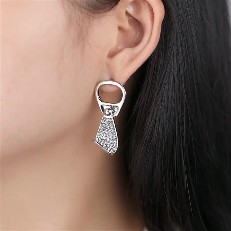 

Fashion Creative Design Stud Earrings For Women Asymmetrical Jar Pull Ring Inlay Zircon Girls Party Jewelry Earring