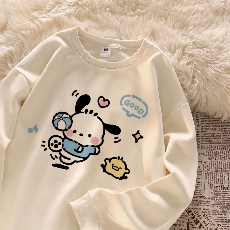 

Sanrio Pachacco Sweater Cartoon Kawaii Children's Clothes Fashion Autumn Black Round Collar Baby Boys Girls Sweatshirts