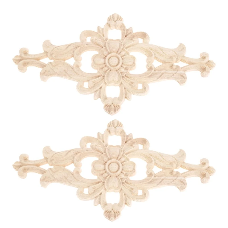 

2Pcs Wood Figurines Onlay Wood Applique Wood Decal Decor Antique European Floral Wooden Furniture Cabinet Walls