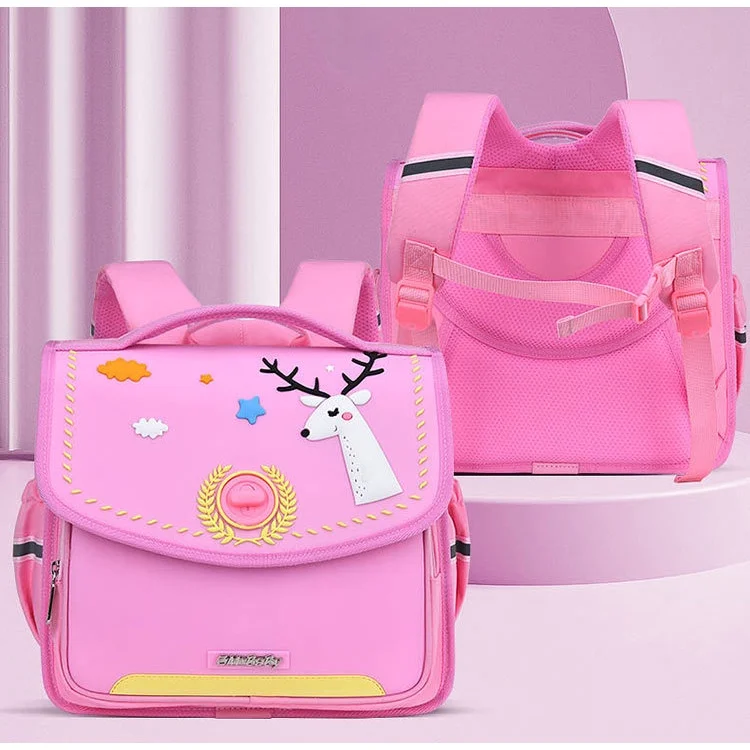 High-capacity Grade 2-5 Children Cartoon Elk Bear Horizontal British Style Schoolbag New Primary Girl Boy Fashion Cute Backpacks