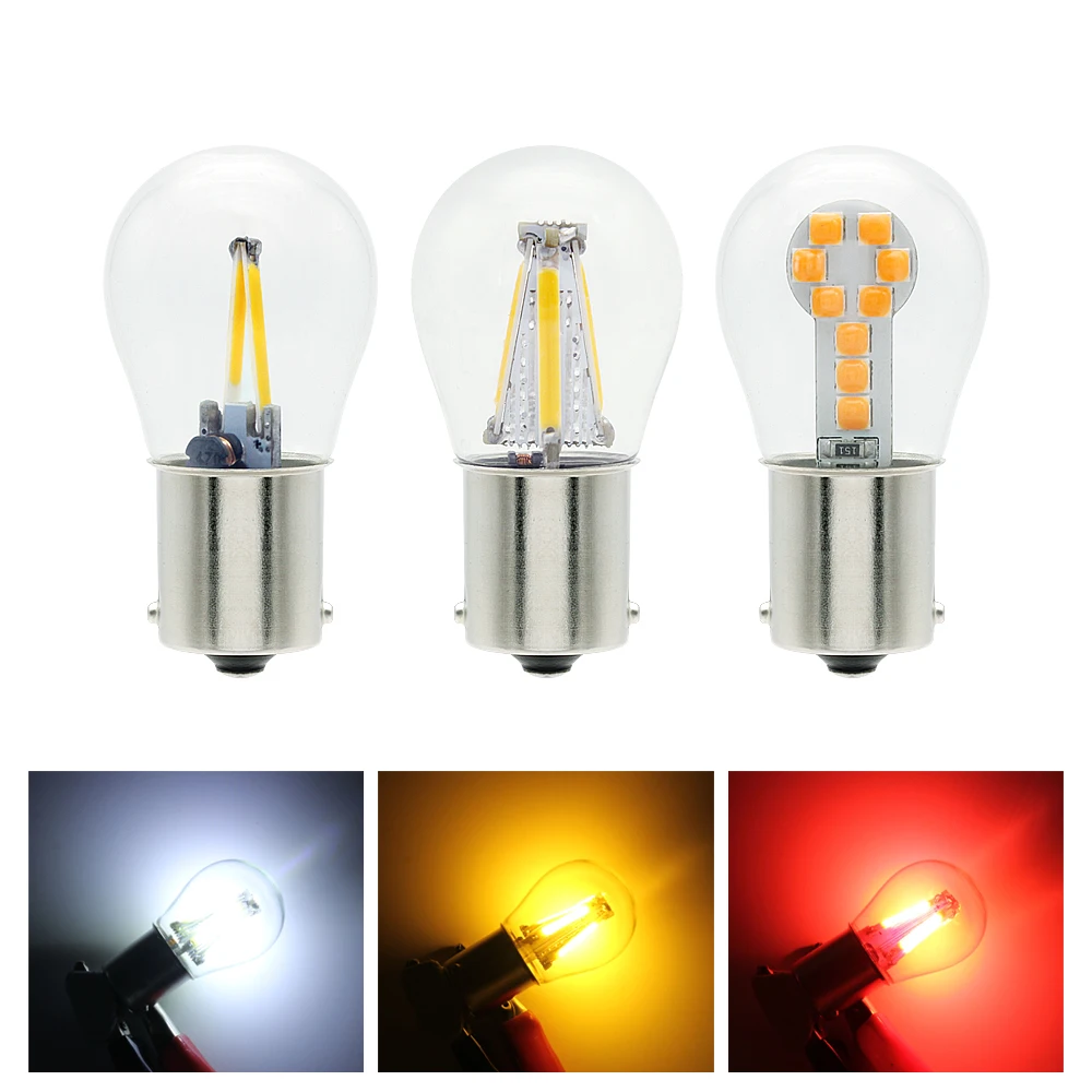 

2Pcs P21W LED Turning Light 12V 1156 BA15S 1157 BAY15D COB Filament Auto Tail Brake Light Reverse Bulb Signal Lamp