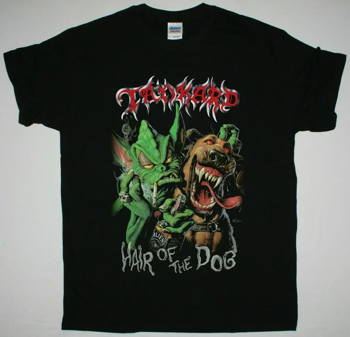 Танкардовая черная футболка с изображением шерсти собаки среднего размера