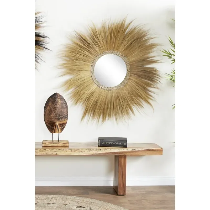 

45" x 45" Brown Tribal Inspired Starburst Wall Mirror