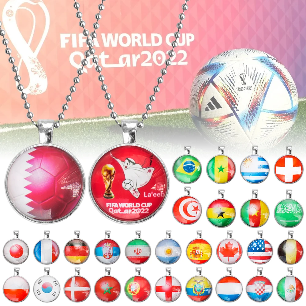 

2022 World Cup Necklace Silver Pendant World Cup Flag Football Necklace Pendant European Cup Necklace Jewelry Gift for Fans