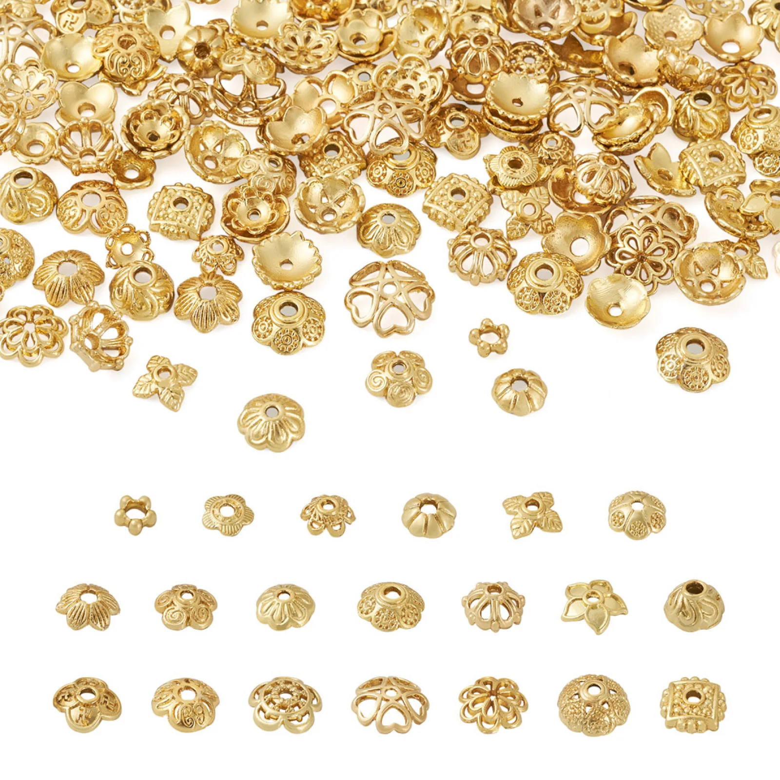 200Pcs Gold Color Alloy Flower Bead Caps Filigree Loose Spacer Caps Jewelry Beads for Earrings Bracelet Making Diy Accessories