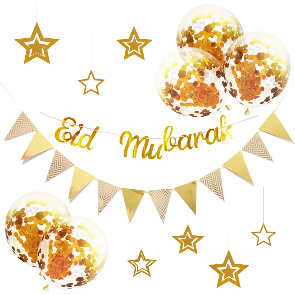 Новый EID MUBARAK rain шелковые блестки фотокомбинация синего рыбьего хвоста pull flower flag