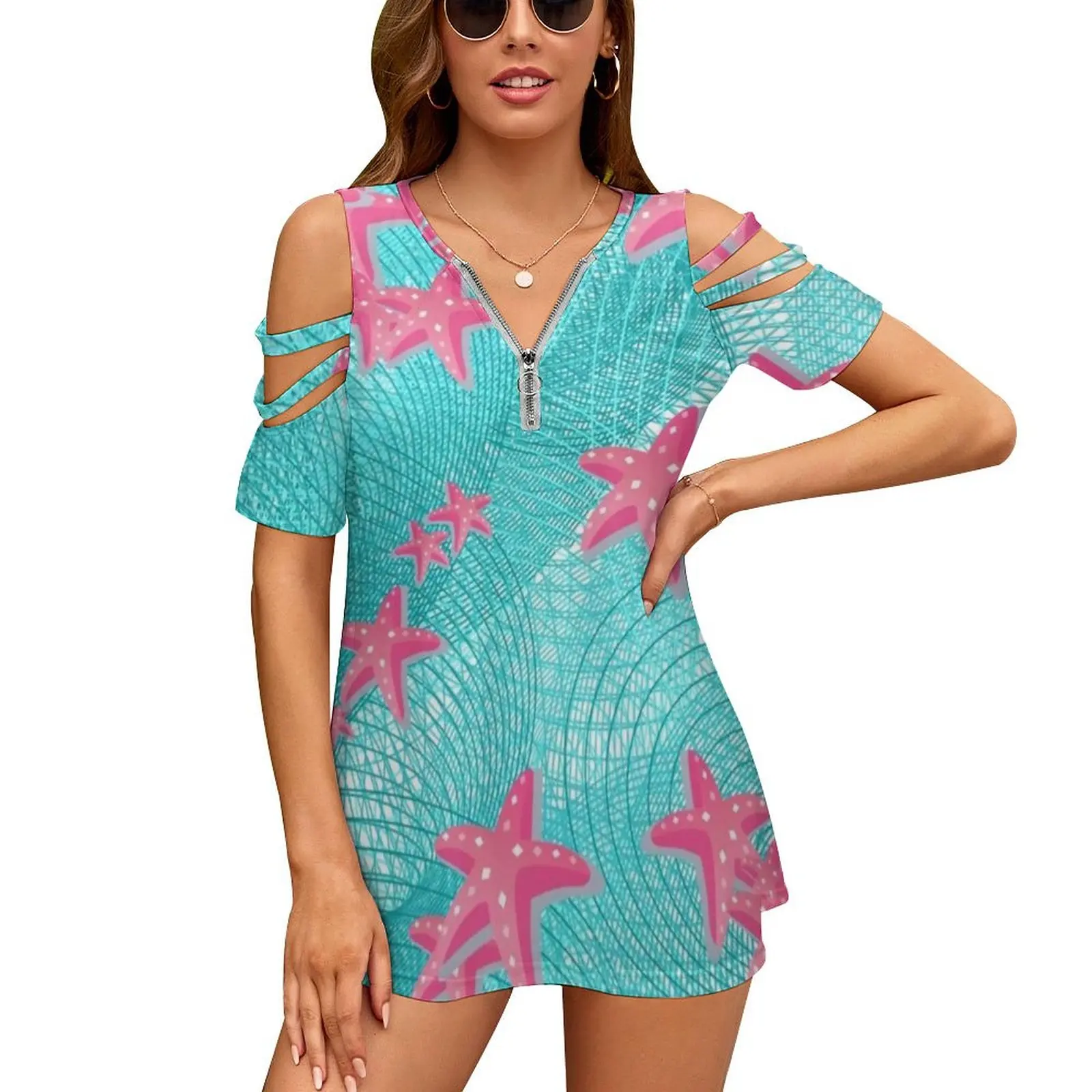

Cute Animal Print T Shirts Pink Starfish Casual T Shirt Short Sleeve Graphic Tshirt Elegant Female Oversize Tops