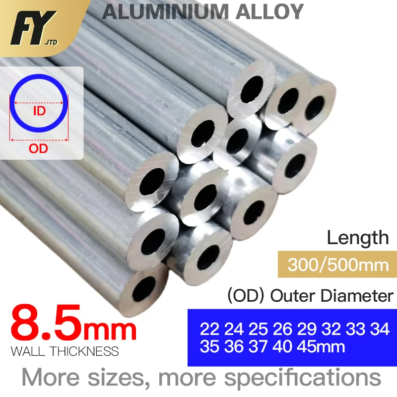 

FUYI Aluminium Pipe 8.5mm Thickness 22-45mm OD Straight 300mm 500mm Long Round 6063 Aluminum Alloy Tube