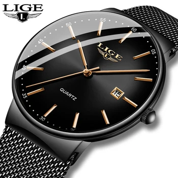 LIGE Mens Watches Fashion Ultra Thin Watch Man Waterproof Date Quartz WristWatch for Men Business Male Clock Relogio Masculino 1