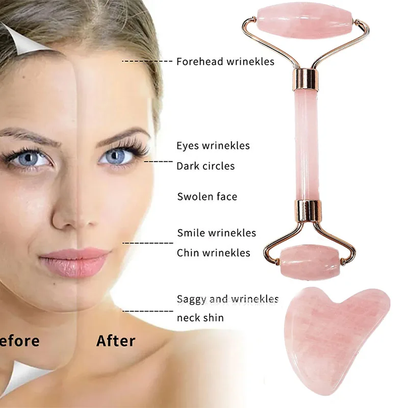 Фото Новинка, 2 шт., массажер для лица с камнем Гуа Ша, роликовый массажер для лица, инструменты для ухода за кожей, камень Gousha для лица, ролик для гуаши, скребок LBHL07 №5