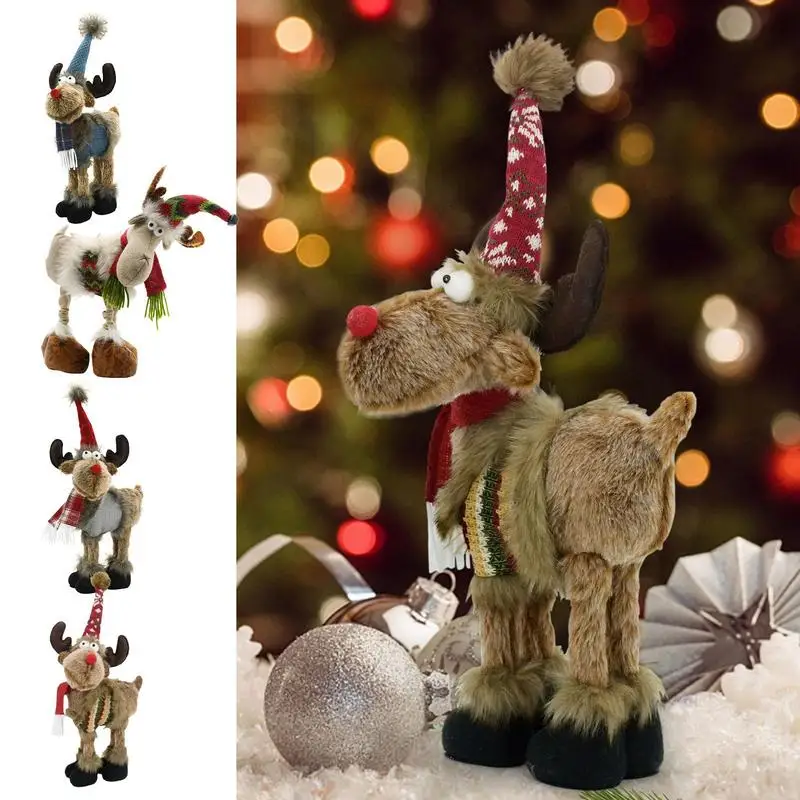 

Christmas Deer Hang On Ornament Realistic Soft Cuddly Reindeer Toy With Hat Elk Plush Reindeer Fairy Garden Christmas Decoration