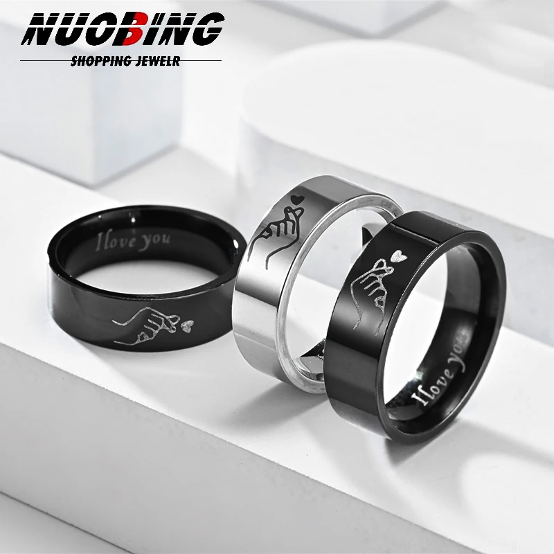 

6MM Photo Gesture Heart Posture Stainless Steel Male Female Wedding Ring Anniversary Jewelry Send Boyfriend Girlfriend Gift