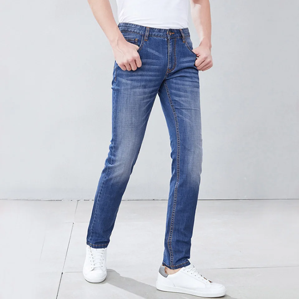 Fashion Men's Jeans New Business Casual Straight Mid-Waist Design Campus Students Youth Travel Work Slim Trousers Wear-Resistant