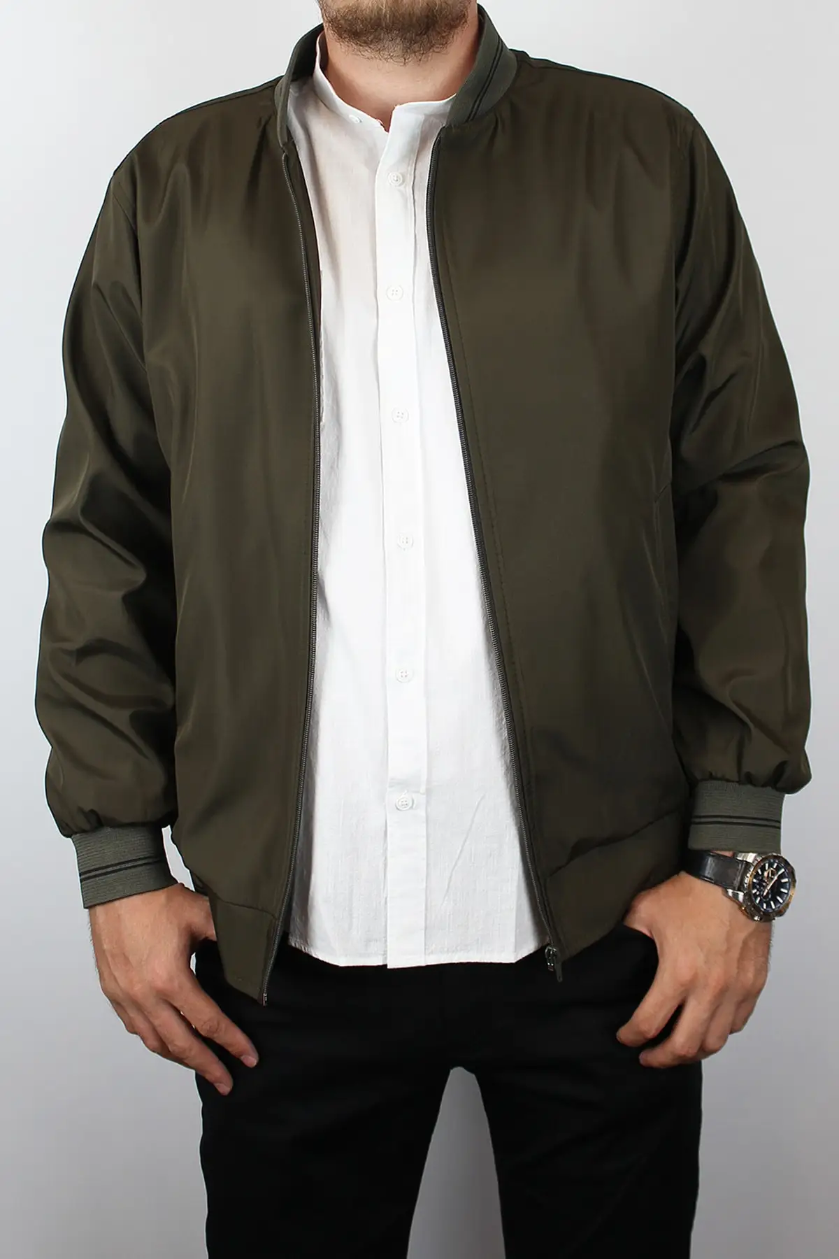 

Men's Collarless Classic Dark Green Seasonal Bonded Coat
