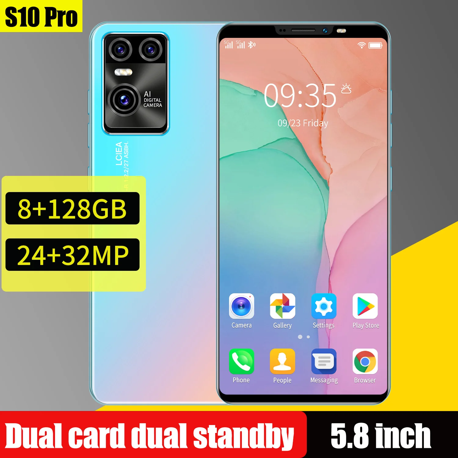 

Global Version S10 Pro 5.8Inch 6+128GB MTK6898 CPU 24+32MP 5000mAH HD+Fullscreen Smartphone Dual Card Triple Cameras Mobilephone