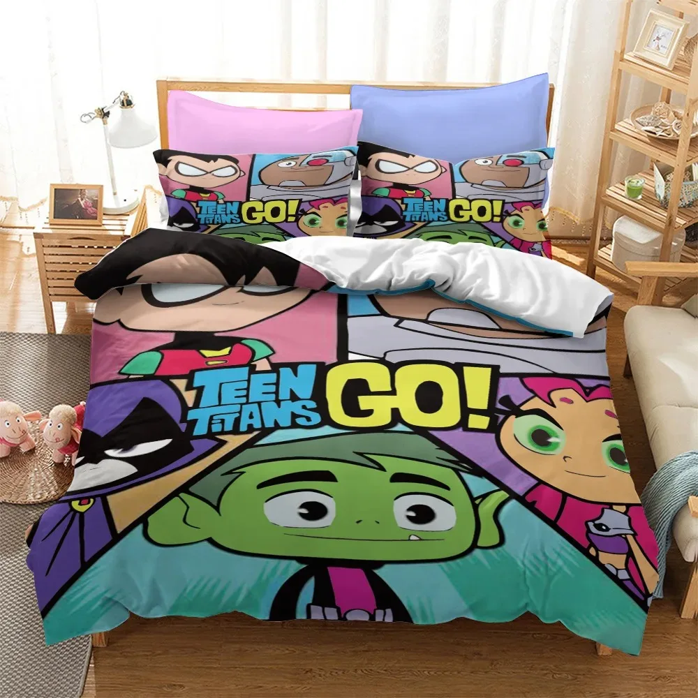Cartoon Teen Titans Go Bedding Set Boys Girls Twin Queen Size Duvet Cover Pillowcase Bed Kids Adult Home Textileextile