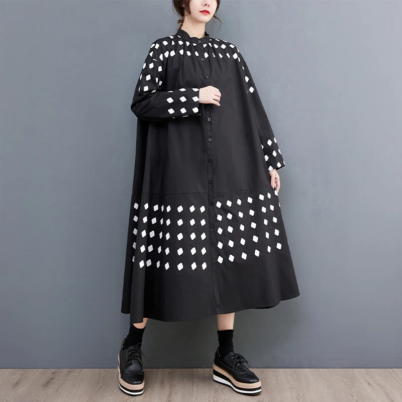 

Женское платье-рубашка с воротником-стойкой, демисезонное Повседневное платье средней длины с принтом в стиле пэчворк, 2023