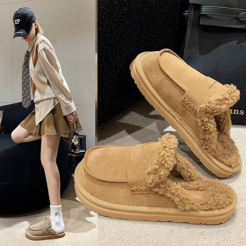 

2023 New Suede Women's Slippers with Flat Bottom and Small Crowd Design for warmth and versatile slippers shoes for women