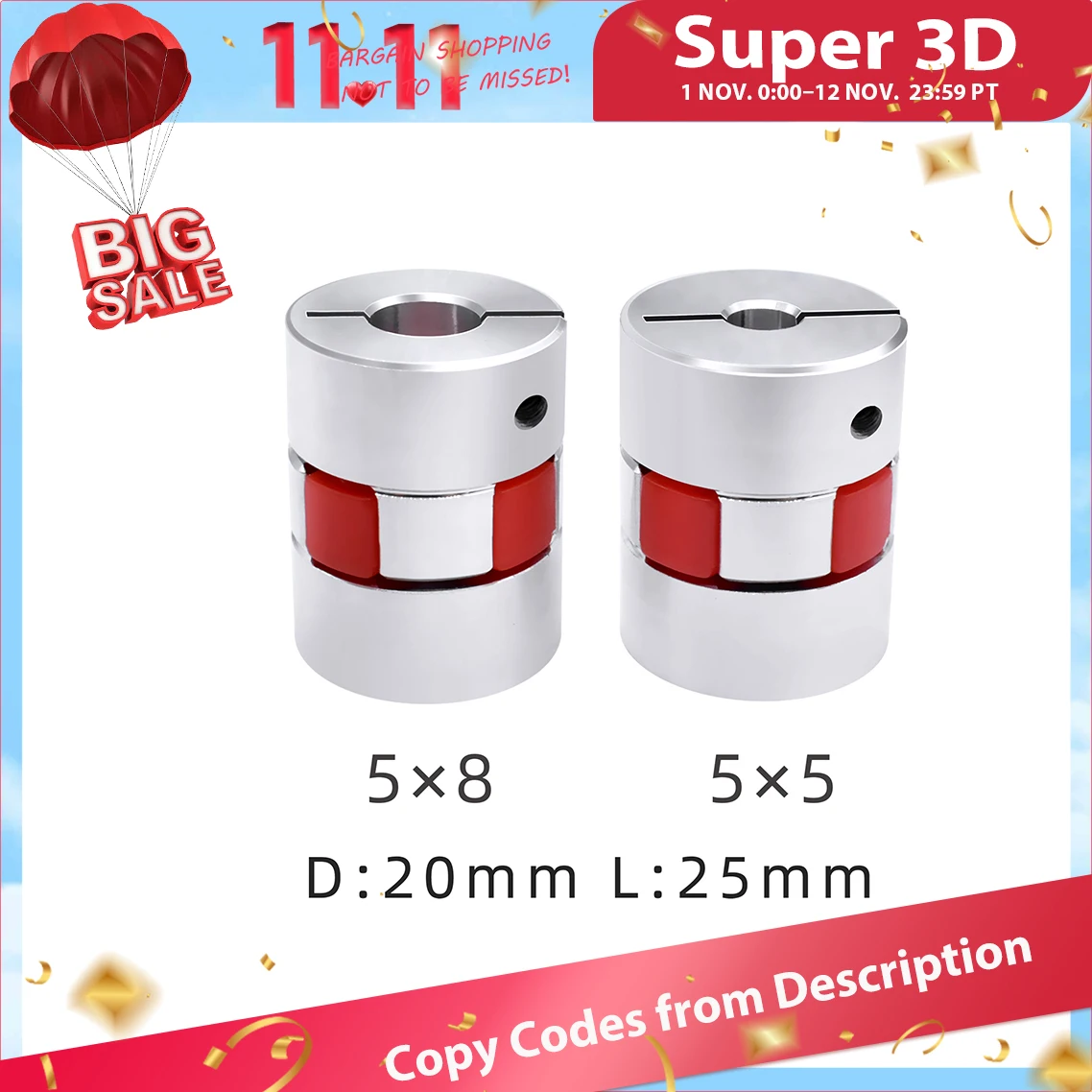 

1PCS D20 L25 5/8mm Flexible Aluminium Plum Shaft Coupling CNC Stepper Motor Coupler