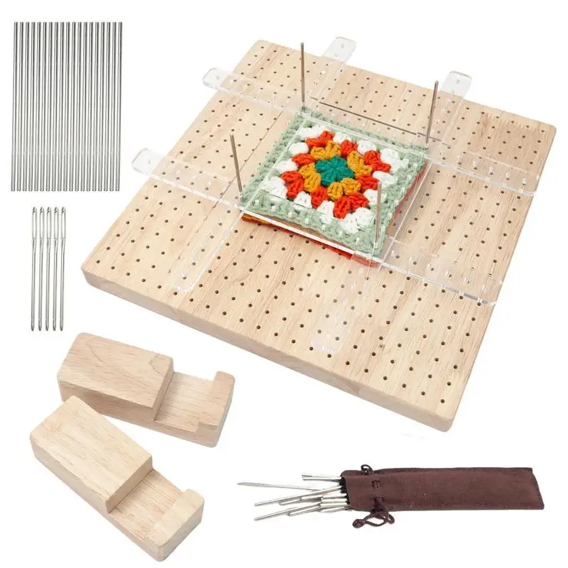 

Wooden Blocking Board Square Embroidery Display Frame 4 Steel Pins Embroidery Display Frame Mounting Board Handcraft Supplies