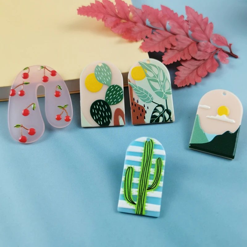 

JeQue 10pcs Irregular Geometric Cactus Cherry Charms Acrylic Clown Plant Pendant For Earring Necklace Diy