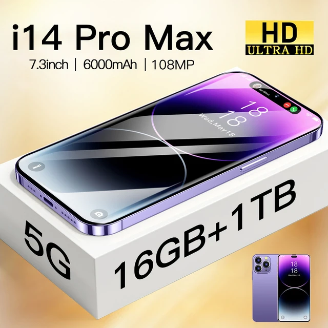 i14 Pro Max Smartphone 7.3 inch Full Screen Face ID 6000mAh Mobile Phones Global Version 4G 5G Cell Phone 1