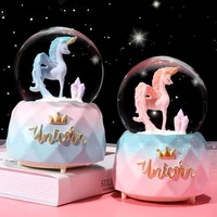 cute girl heart flying unicorn crystal ball music box to send childrens birthday gift glowing snow with music carousel navidad