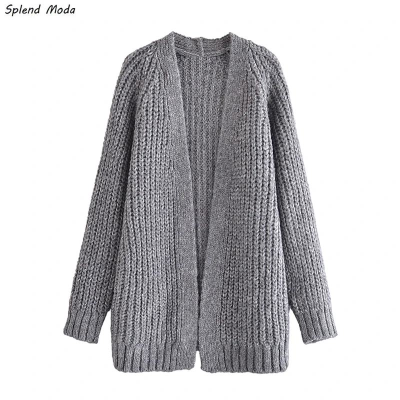 

Splend Moda New Autumn Women Fashion Vintage Casual Knitted Jacket Loose V-Neck Long-Sleeve Gray Cardigan Female Solid Color
