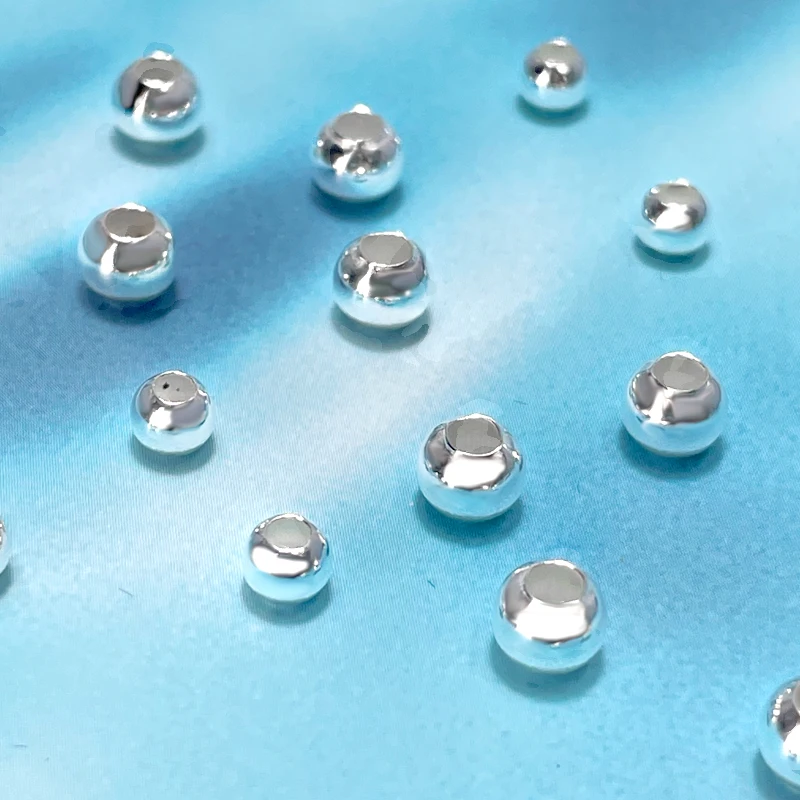 925 Sterling Silver Round Beads Spacer Loose Beads Jewelry Findings Accessories Silver Bead For Bracelet&Necklace Jewelry Making