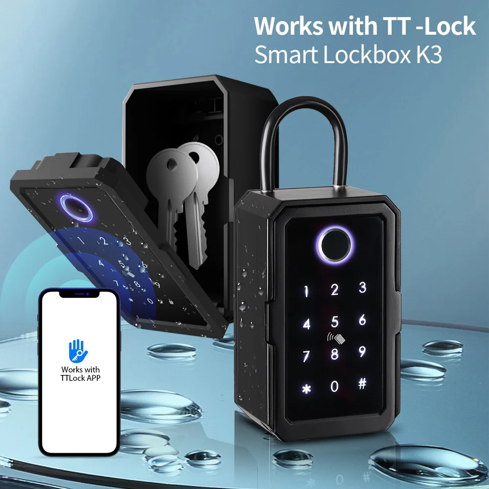 

Tuya Fingerprint RFID Keypad Key Storage Lock Box Key Bag Lock Box Key Safe Storage Waterproof Box for Home Outdoor Phone Unlock