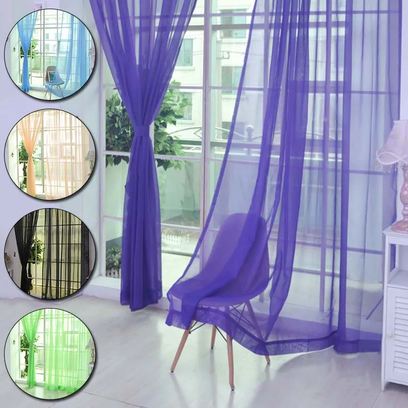 

200*100CM Tulle Door Window Curtain Drape For Living Room Window Screening Solid Door Curtains Drape Panel Sheers