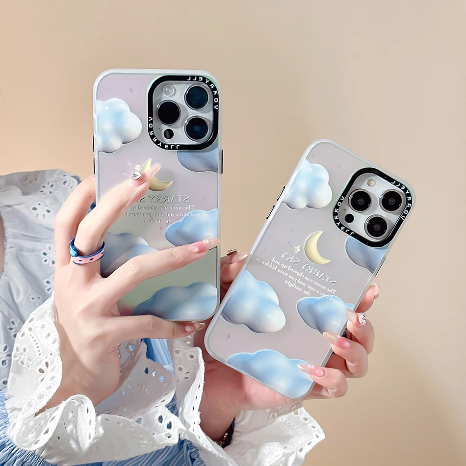 

For iPhone 14 Pro Max Case Ins Cloud Little Moon Laser Vitality Case For iPhone 13 12 11 Pro Max Shockproof Soft Cover