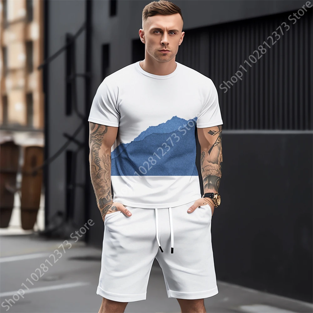 2023 Summer Mens Tracksuit Men Casual Street Men T-shirt+Shorts Two Piece Set Men Fashion 3D Splash-Ink Printing Clothes For Men