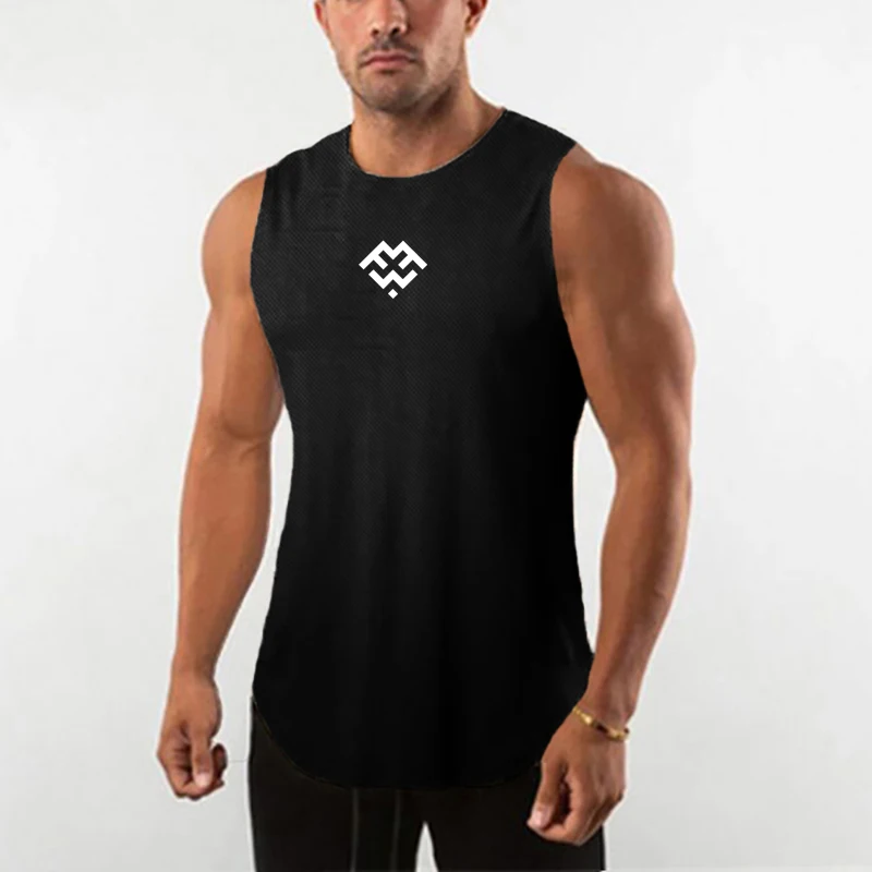 

2022 Mesh Gym Bodybuilding Running Vest Fitness Shirt Men Sleeveless Tops Workout Clothing Summer Muscle Mens Tank Top