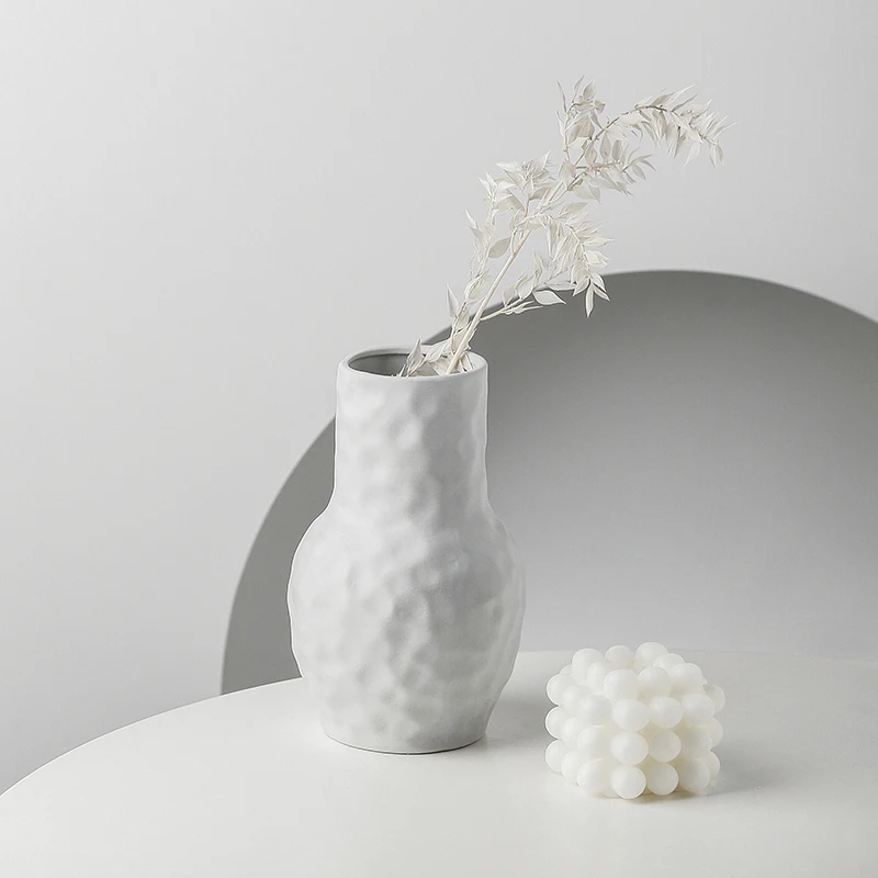 20cm White Ceramic Flower Vase Tabletop Centerpiece Ornament Home Accent Geometric Decorative Vase images - 6