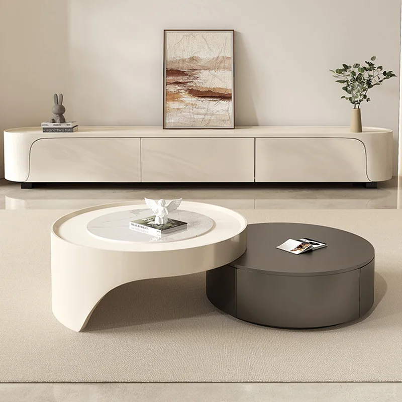 Telescopic Coffee Table Solid Wood Furniture Sintered Stone 