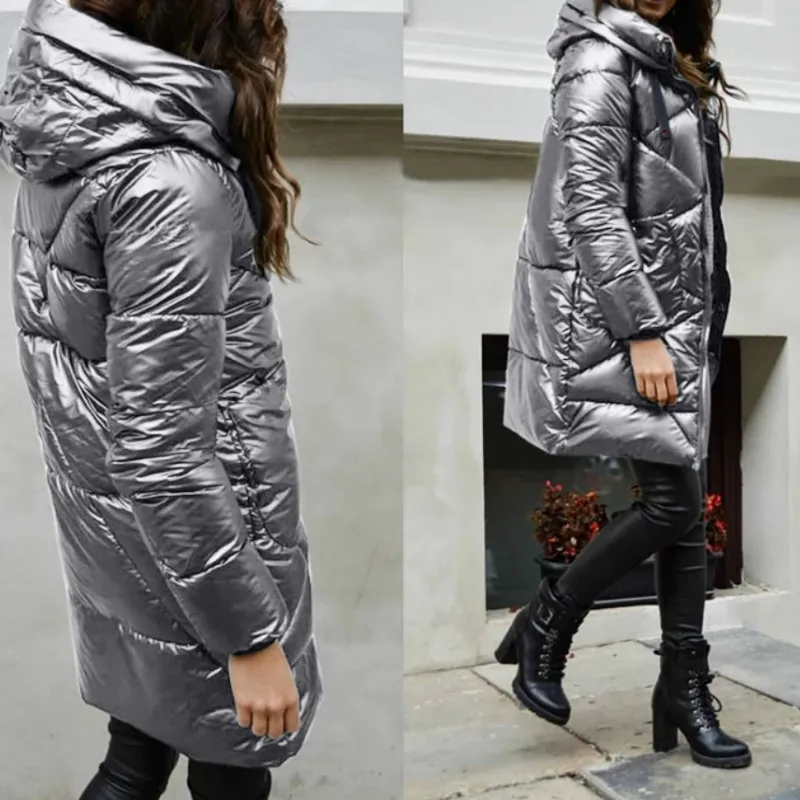 Winter New Hooded Cotton Jacket Women's Slim Long Jacket Women Flashing Long-sleeved Parka Cotton Warm Coat Women