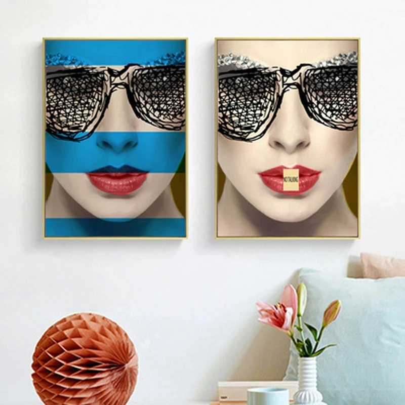 

Modern Minimalist Canvas Painting Character Fashion Girl Portrait Wine Glass Bar Hotel Cloakroom Indoor Picture Home Decoration