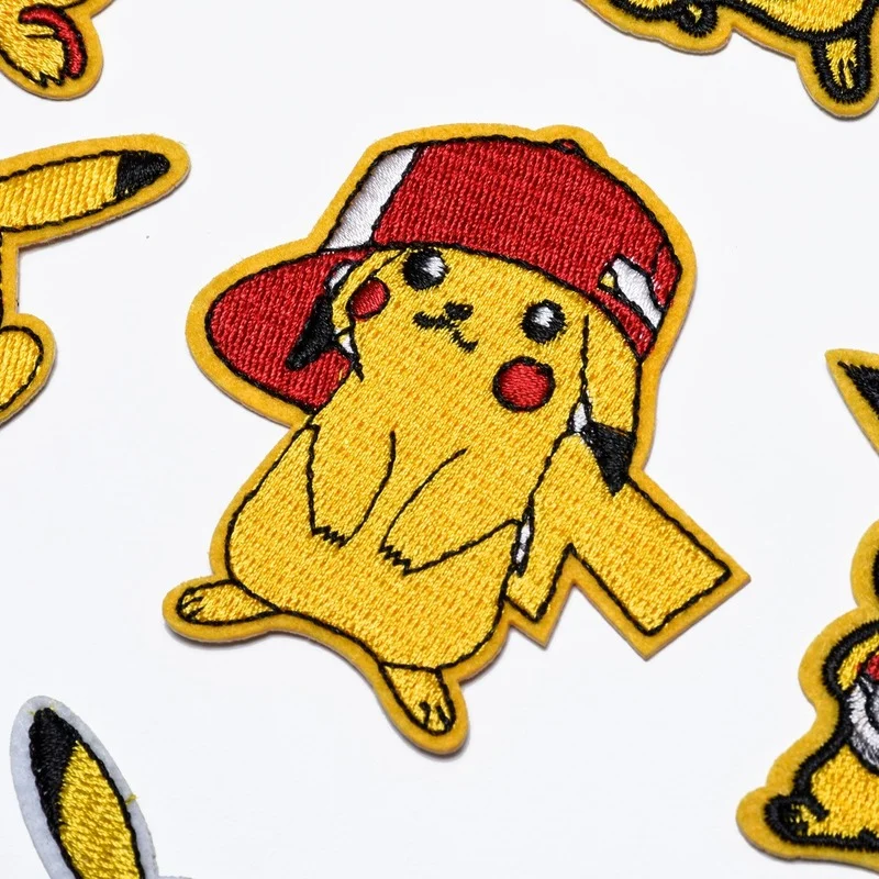 

Pokemon Game Pikachu Embroidery Fusible Patch for Clothing Thermoadhesive Stickers Patches on Clothes Jackets DIY Garment Decor