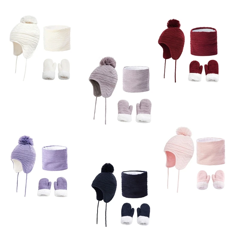 

Soft Fleece Children's Hats+ Scarf+ Gloves for Boys and Girls 3 Pcs