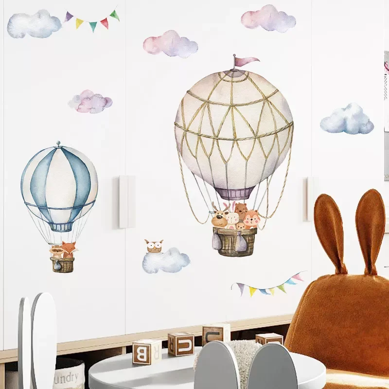 

Cute Animals Hot Air Balloon Wall Stickers for Kids Room Baby Nursery Room Wall Decals Bedroom Decoration Home Decor PVC