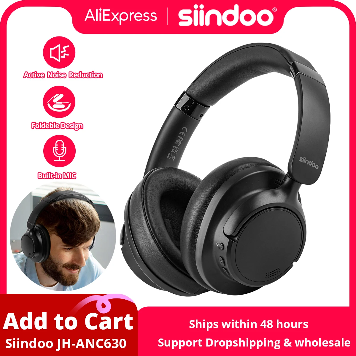 Siindoo JH-ANC630 Беспроводные наушники с активным шумоподавлением Bluetooth-наушники HIFI DEEPS
