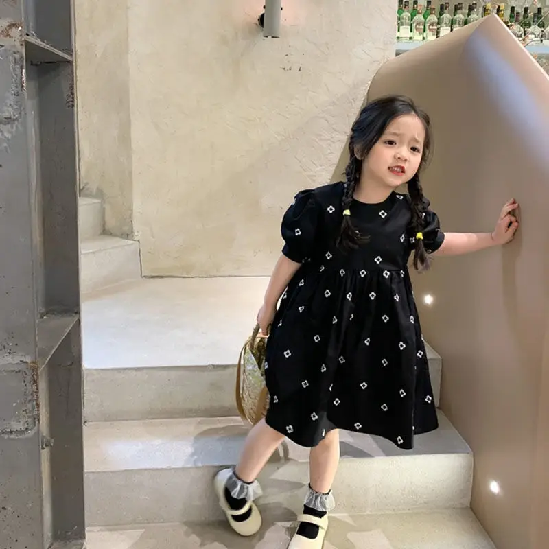 

Kids Dresses for Girls 2022 New Summer Lantern Sleeve Floral Printed Princess Dress Casual Korean Baby Girls Clothes Vestidos