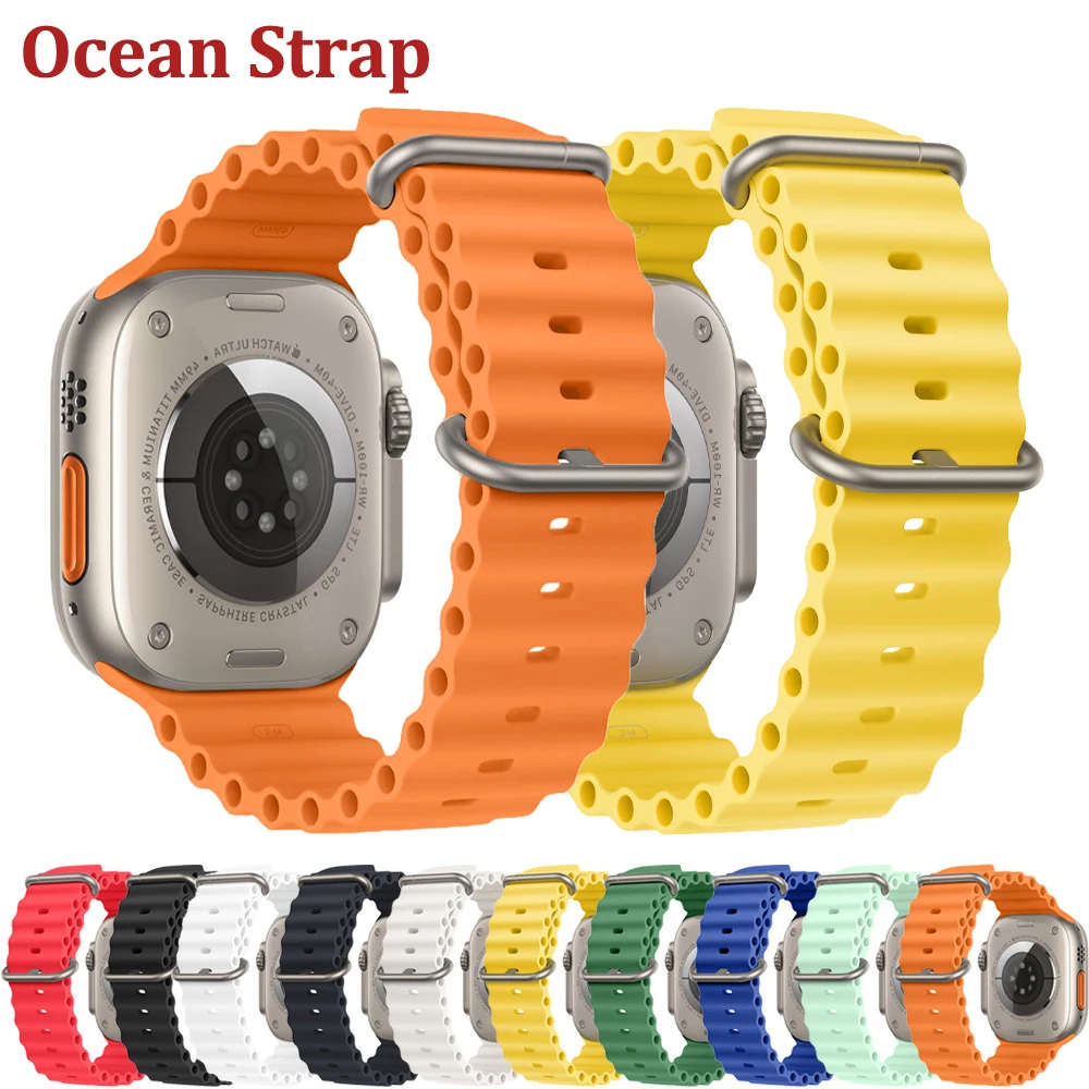 

Ocean Strap For Apple Watch Ultra 49mm Series 8/7 45mm 44mm 38mm 40mm 41mm 42mm Silicone Correa Bracelet For iWatch6 5 3 SE band