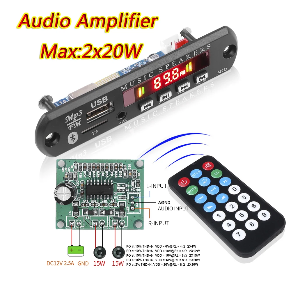 

Mp3-декодер, 20 Вт, Bluetooth 5,0, DC 9 в 12 В
